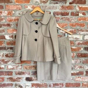 Hoss Intropia Wool Blend‎ Skirt Suit Set Size 36 Pearl Taupe Jacket & Skirt